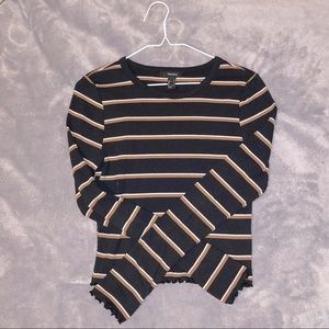 Forever 21 Crop Top Striped Long Sleeve Black